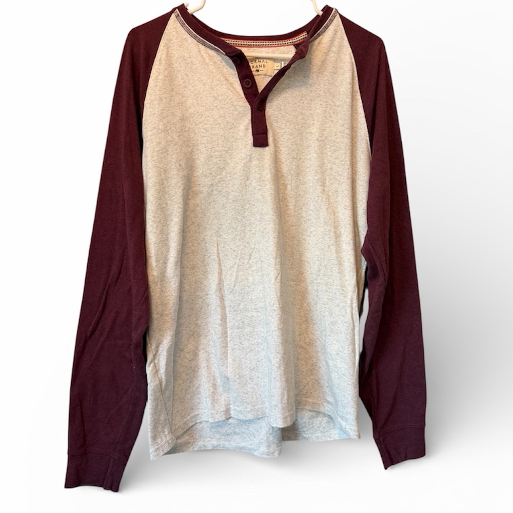 Men's Long Sleeve Henley in Burgundy and Gray